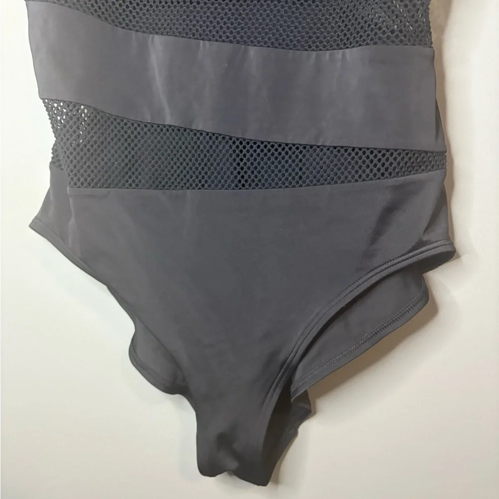 DKNY Black Mesh Panel One Piece Swimsuit | Size 14 | Chic Cutout - Picture 4 of 9